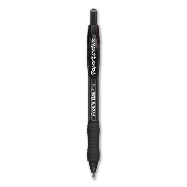 Paper Mate Profile Ballpoint Pen, Retractable, Medium 1 mm, Black Ink, Translucent Black Barrel, PK12 PK 2095470